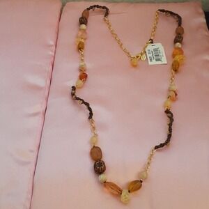 Cookie Lee hand‎ macrame Beaded Necklace Brown Gold Accents Fashion Jewelry NWT